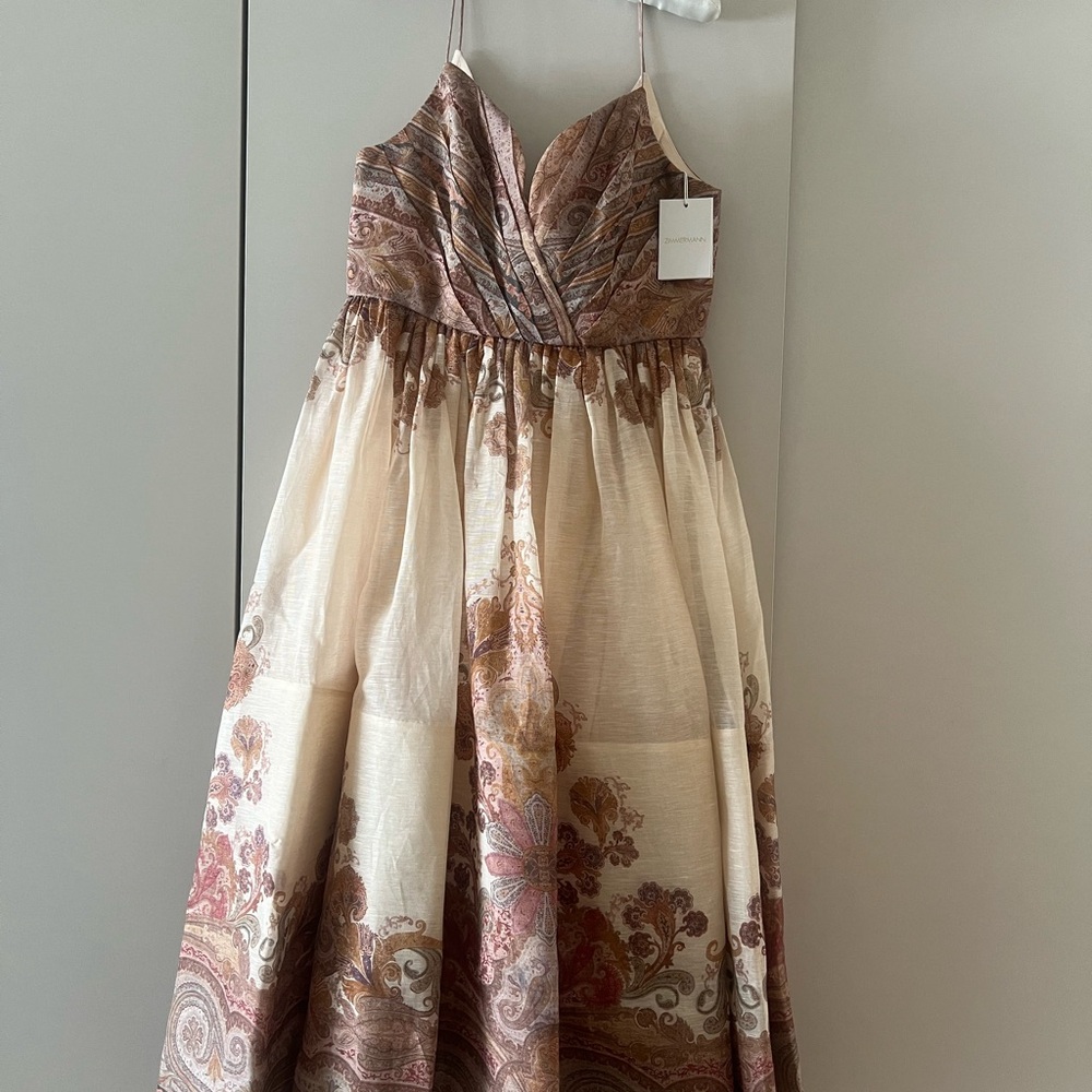 Zimmermann Linen Ruched Midi Dress NWT